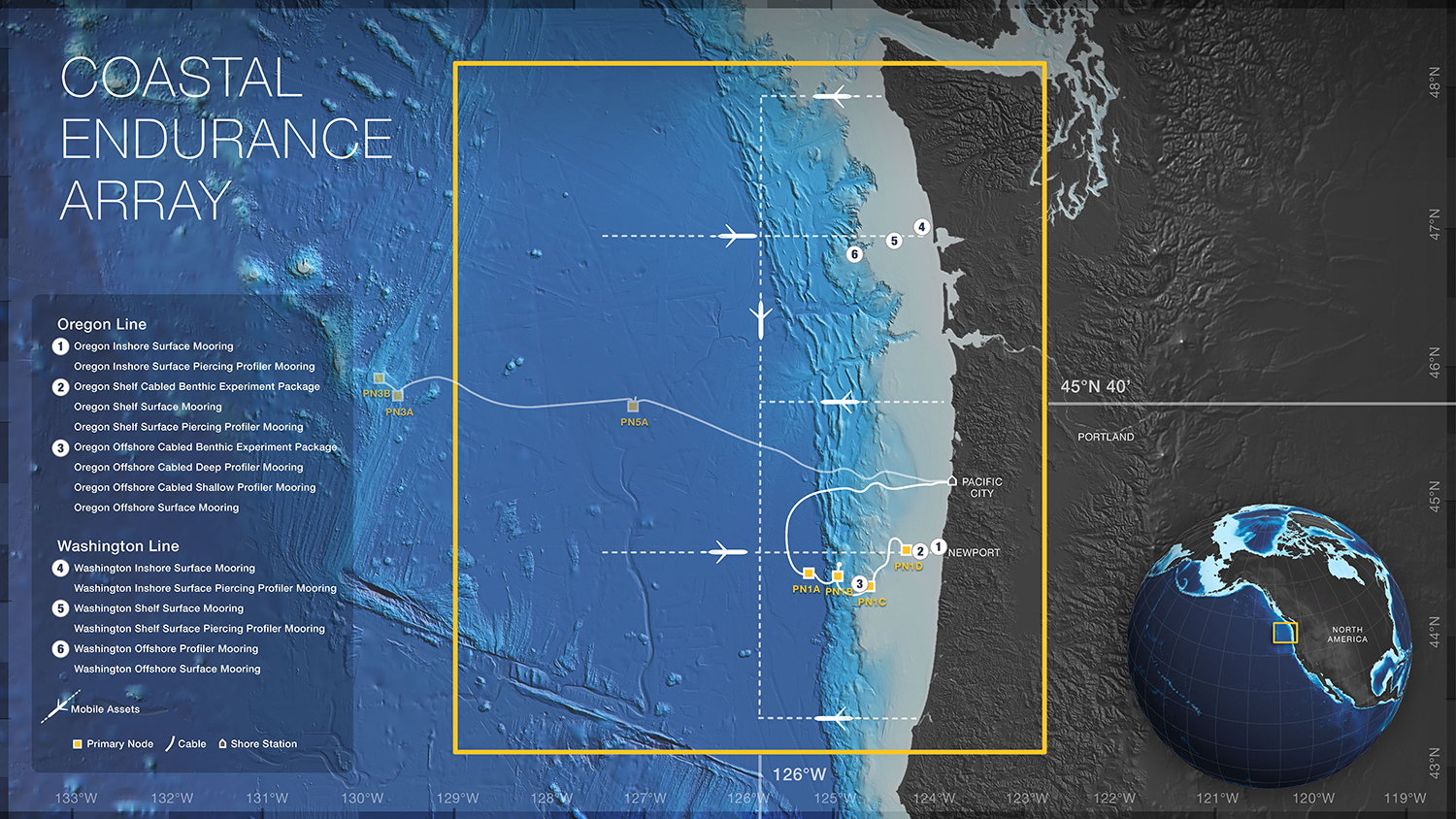 A map of the Coastal Endurance Array's coverage area.