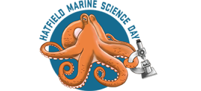 A logo with the words Hatfield Marine Science Day arching over an octopus holding a microscope.