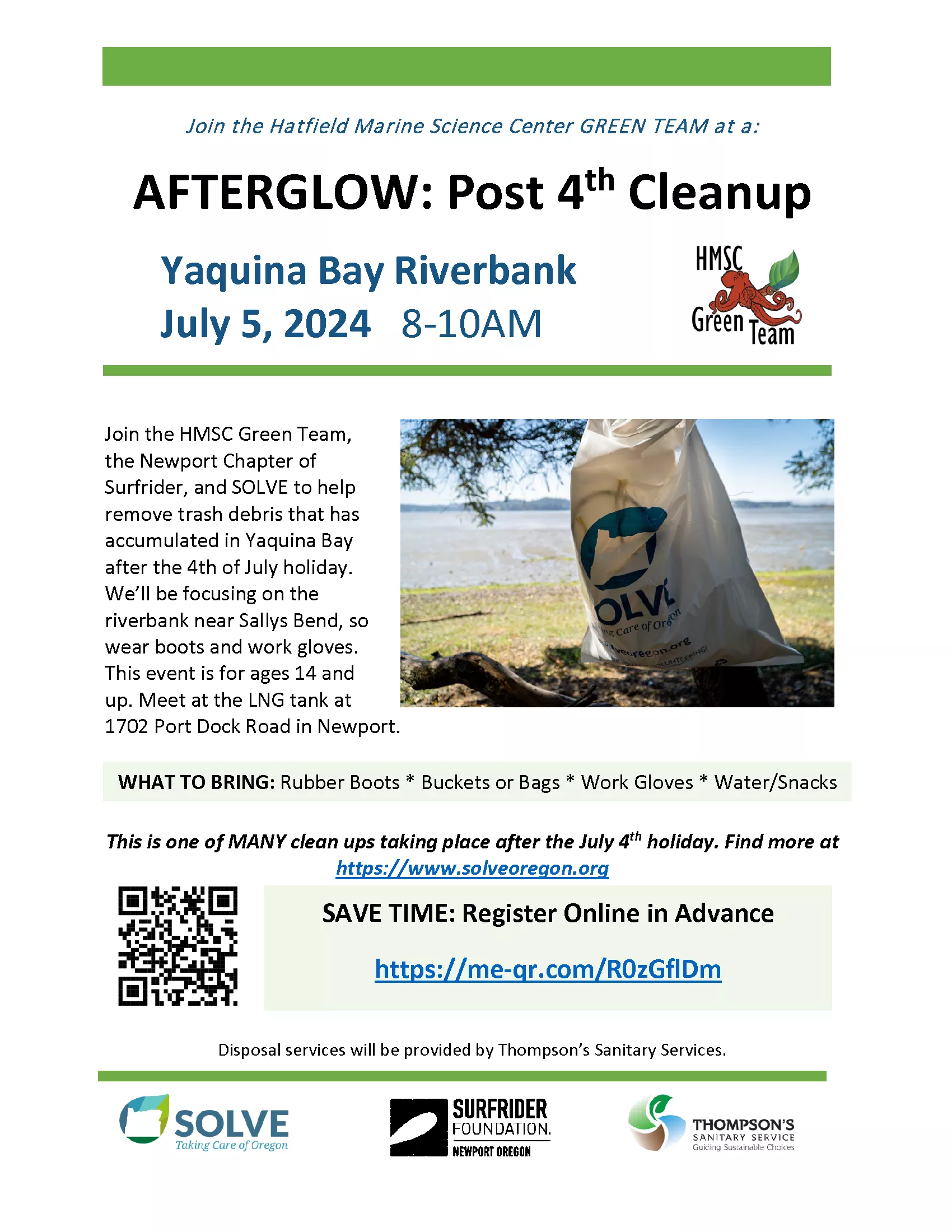SOLVE cleanup flyer - July 5th 8am-10am