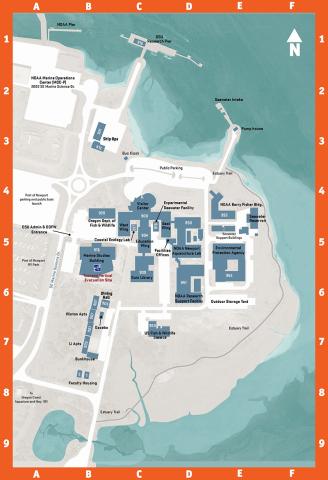 Map of Hatfield Marine Science Center campus in Newport, Oregon